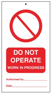 75DF125053KE Tie Tag Do Not Operate work in progress Denfoil