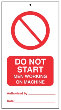 75DF125067KE Tie Tag Do Not Start men working in machine Denfoil